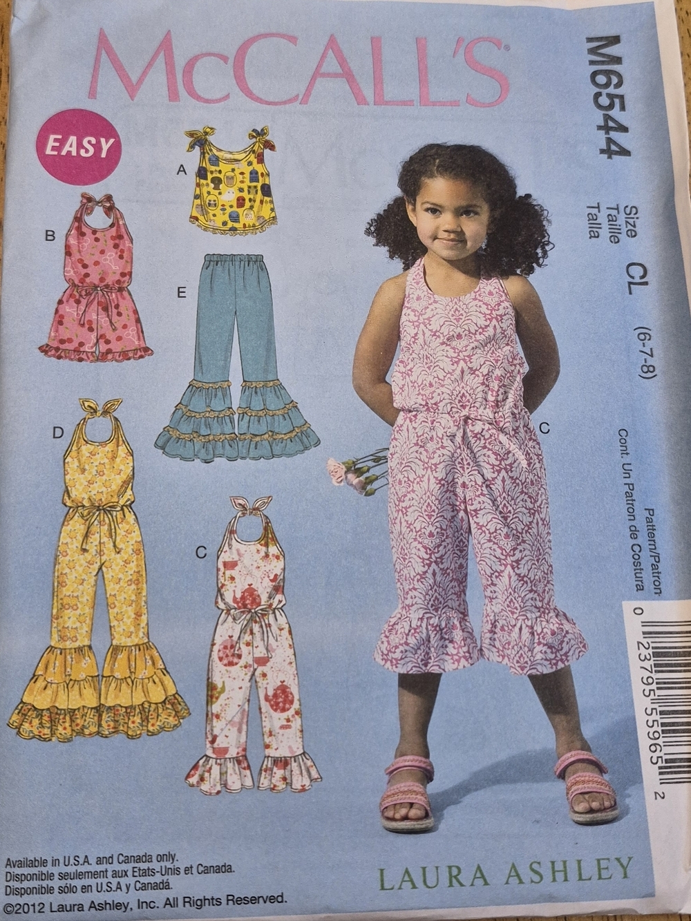 McCall's Pattern UNCUT M6544 Laura Ashley Girls Sz 6 7 8 Easy Sewing Romper